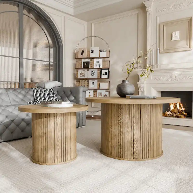 Table basse ronde avec porte tambour noire/marron et rangement caché – À l'unité ou par lot de 2