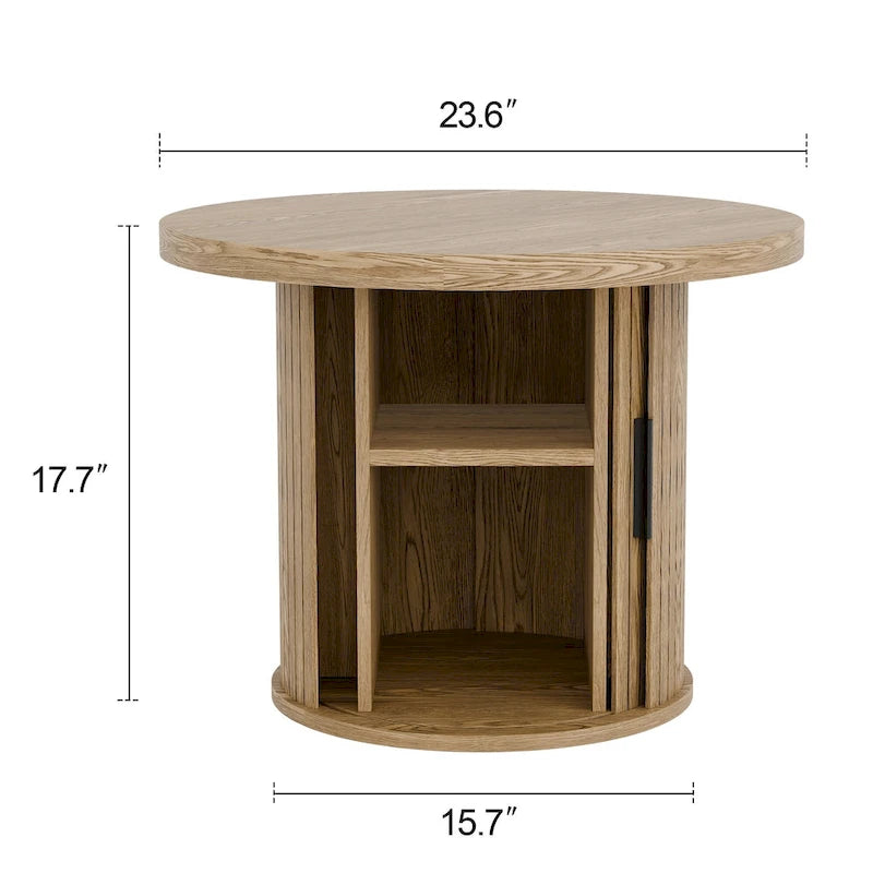 Table basse ronde avec porte tambour noire/marron et rangement caché – À l'unité ou par lot de 2