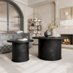 Table basse ronde avec porte tambour noire/marron et rangement caché – À l'unité ou par lot de 2