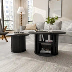 Table basse ronde avec porte tambour noire/marron et rangement caché – À l'unité ou par lot de 2