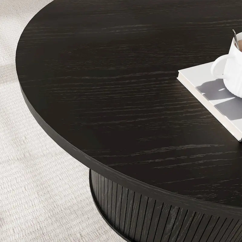 Table basse ronde avec porte tambour noire/marron et rangement caché – À l'unité ou par lot de 2
