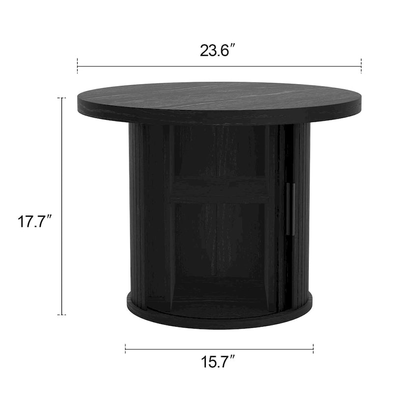 Table basse ronde avec porte tambour noire/marron et rangement caché – À l'unité ou par lot de 2