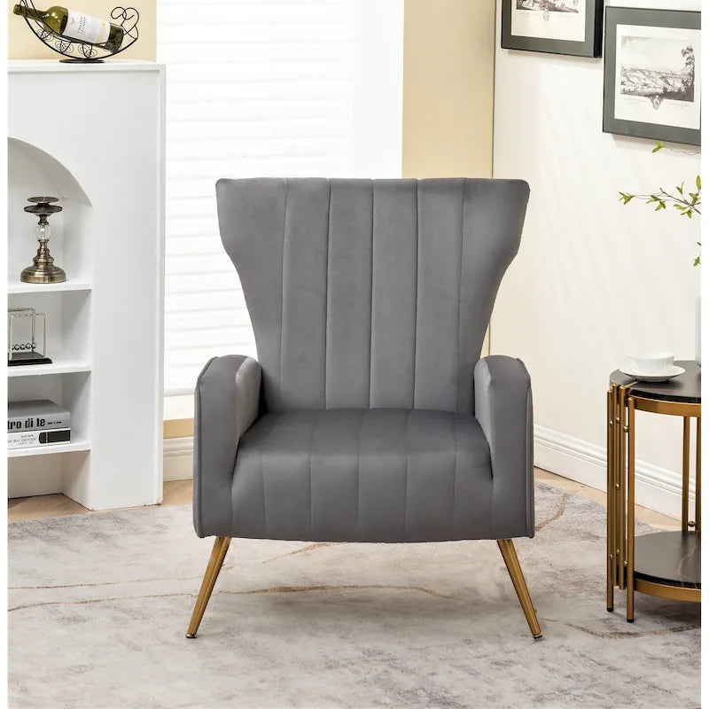 Fauteuil d'appoint à accoudoirs carrés en velours gris/beige/noir – Une place