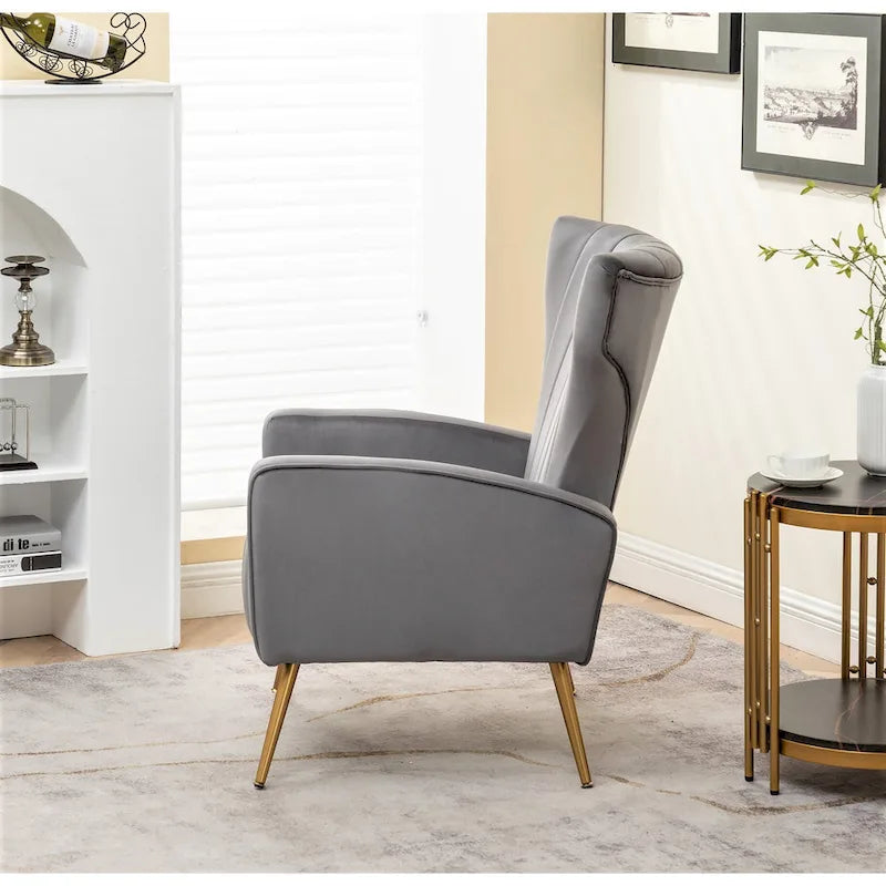 Fauteuil d'appoint à accoudoirs carrés en velours gris/beige/noir – Une place