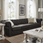 Canapé Chesterfield en Lin / Velours Gris Foncé – 4, 5 ou 6 Places