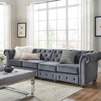 Canapé Chesterfield en Lin / Velours Gris Foncé – 4, 5 ou 6 Places