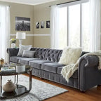 Canapé Chesterfield en Lin / Velours Gris Foncé – 4, 5 ou 6 Places