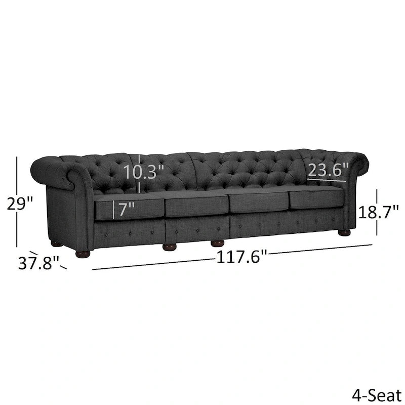 Canapé Chesterfield en Lin / Velours Gris Foncé – 4, 5 ou 6 Places