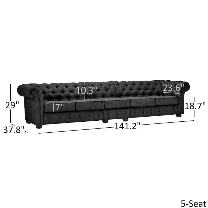 Canapé Chesterfield en Lin / Velours Gris Foncé – 4, 5 ou 6 Places
