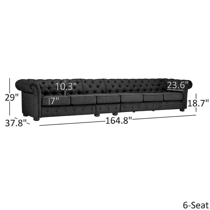 Canapé Chesterfield en Lin / Velours Gris Foncé – 4, 5 ou 6 Places