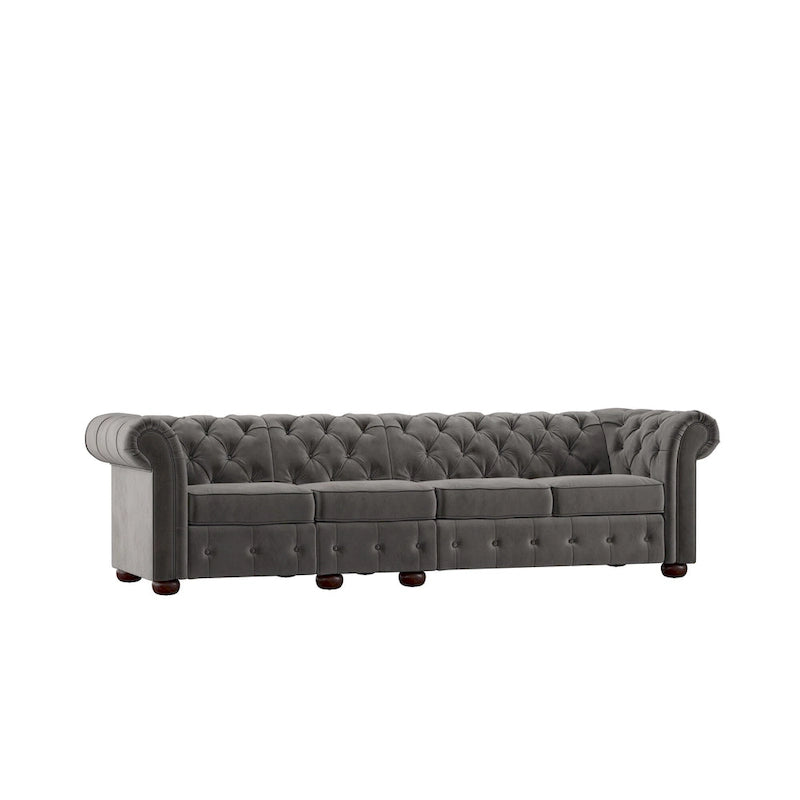 Canapé Chesterfield en Lin / Velours Gris Foncé – 4, 5 ou 6 Places