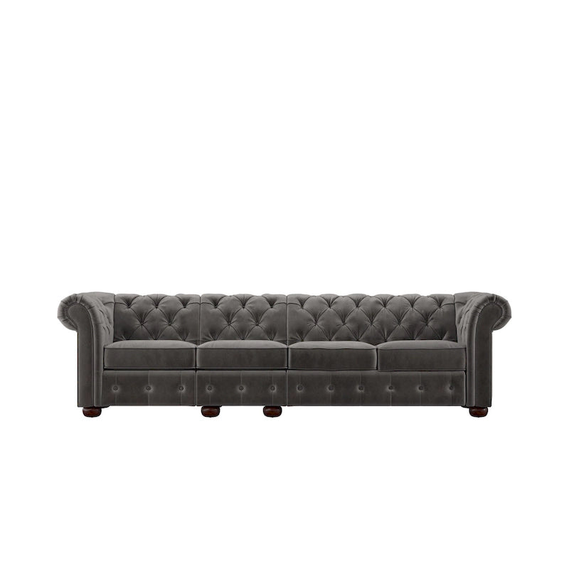 Canapé Chesterfield en Lin / Velours Gris Foncé – 4, 5 ou 6 Places