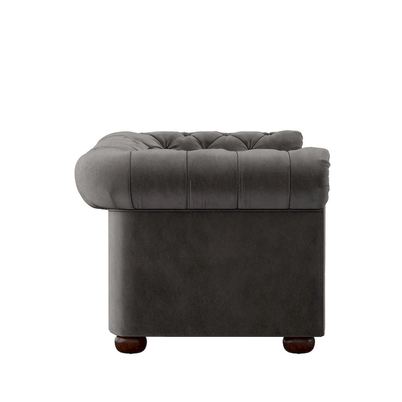 Canapé Chesterfield en Lin / Velours Gris Foncé – 4, 5 ou 6 Places