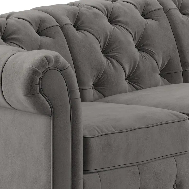 Canapé Chesterfield en Lin / Velours Gris Foncé – 4, 5 ou 6 Places
