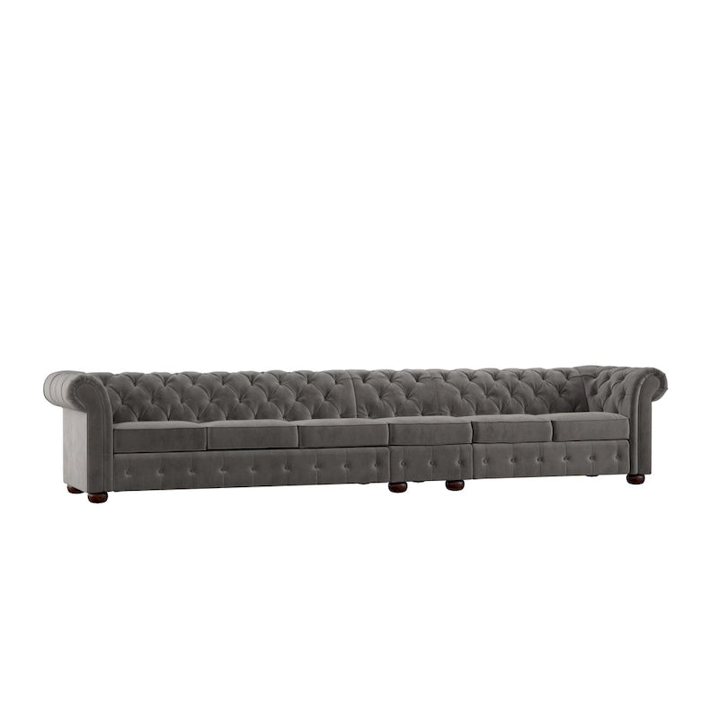 Canapé Chesterfield en Lin / Velours Gris Foncé – 4, 5 ou 6 Places