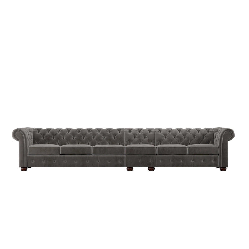 Canapé Chesterfield en Lin / Velours Gris Foncé – 4, 5 ou 6 Places