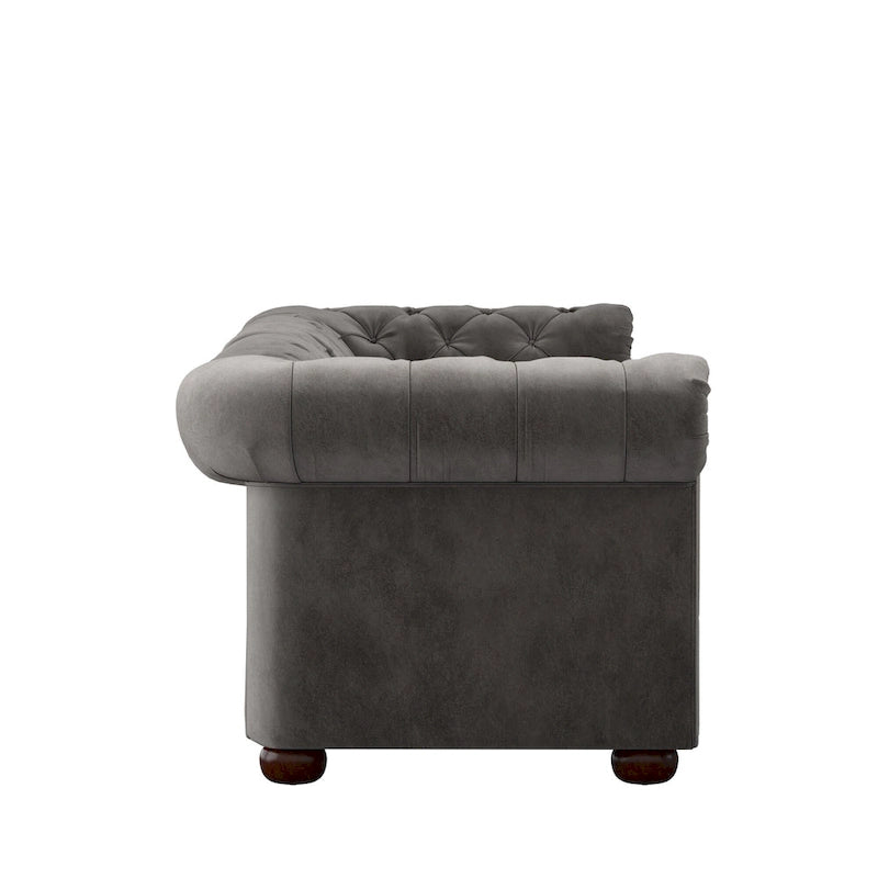 Canapé Chesterfield en Lin / Velours Gris Foncé – 4, 5 ou 6 Places