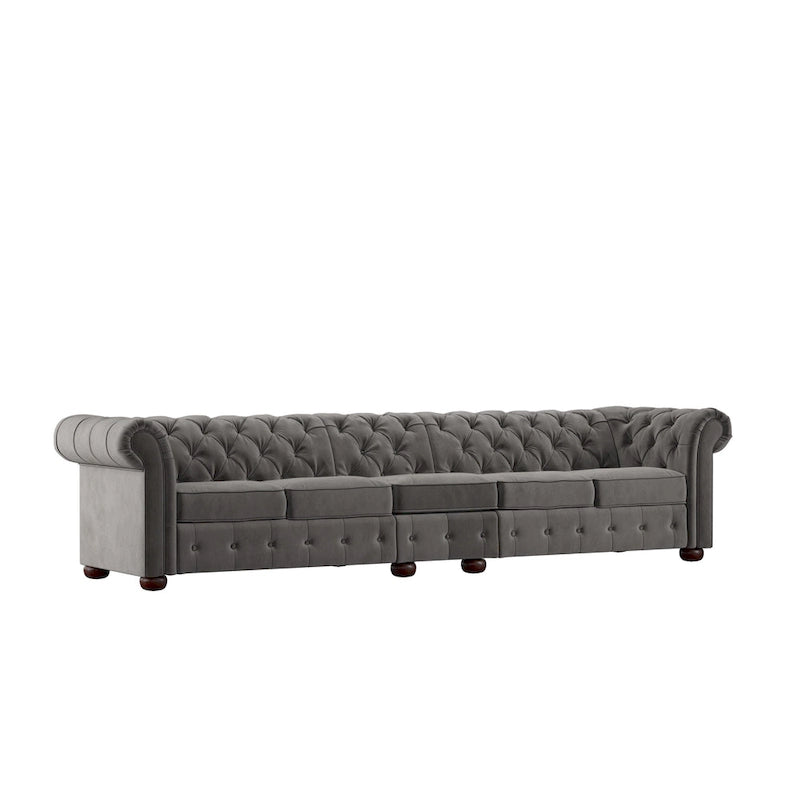 Canapé Chesterfield en Lin / Velours Gris Foncé – 4, 5 ou 6 Places