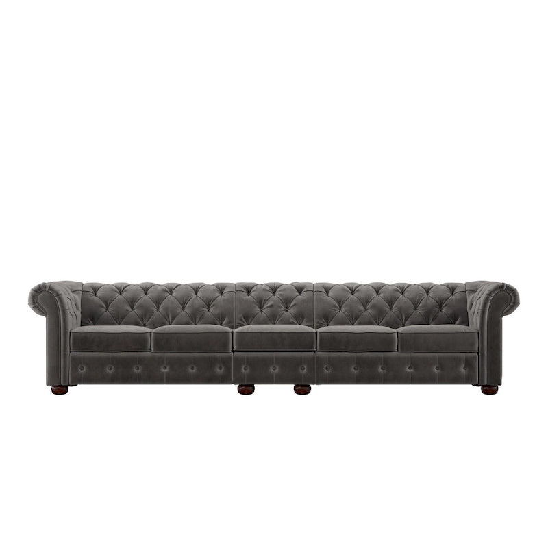 Canapé Chesterfield en Lin / Velours Gris Foncé – 4, 5 ou 6 Places