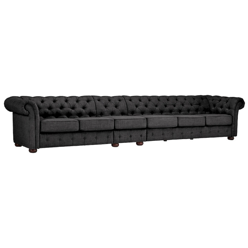 Canapé Chesterfield en Lin / Velours Gris Foncé – 4, 5 ou 6 Places