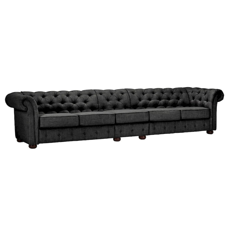 Canapé Chesterfield en Lin / Velours Gris Foncé – 4, 5 ou 6 Places