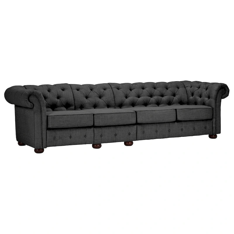 Canapé Chesterfield en Lin / Velours Gris Foncé – 4, 5 ou 6 Places