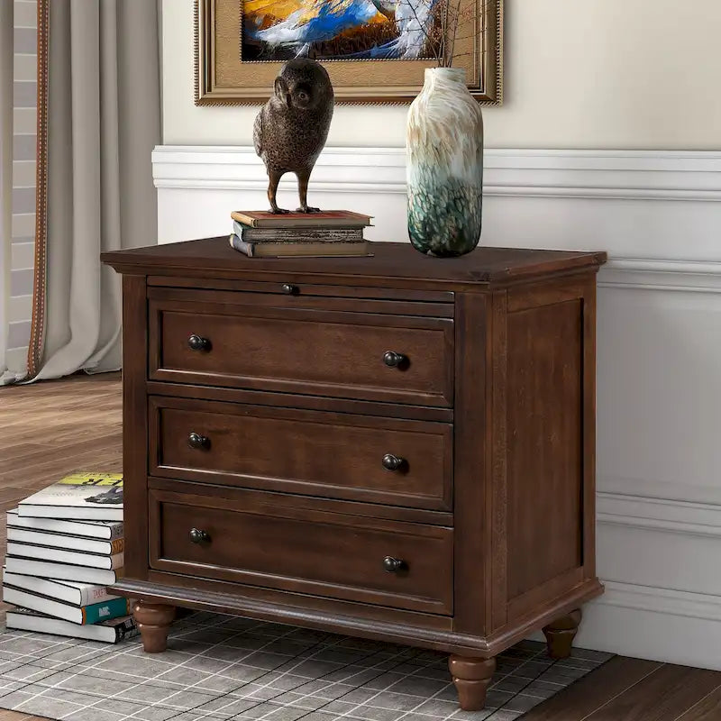 Table d'appoint à 3 tiroirs marron/blanc/noir avec plateau coulissant, assemblage par 1 personne