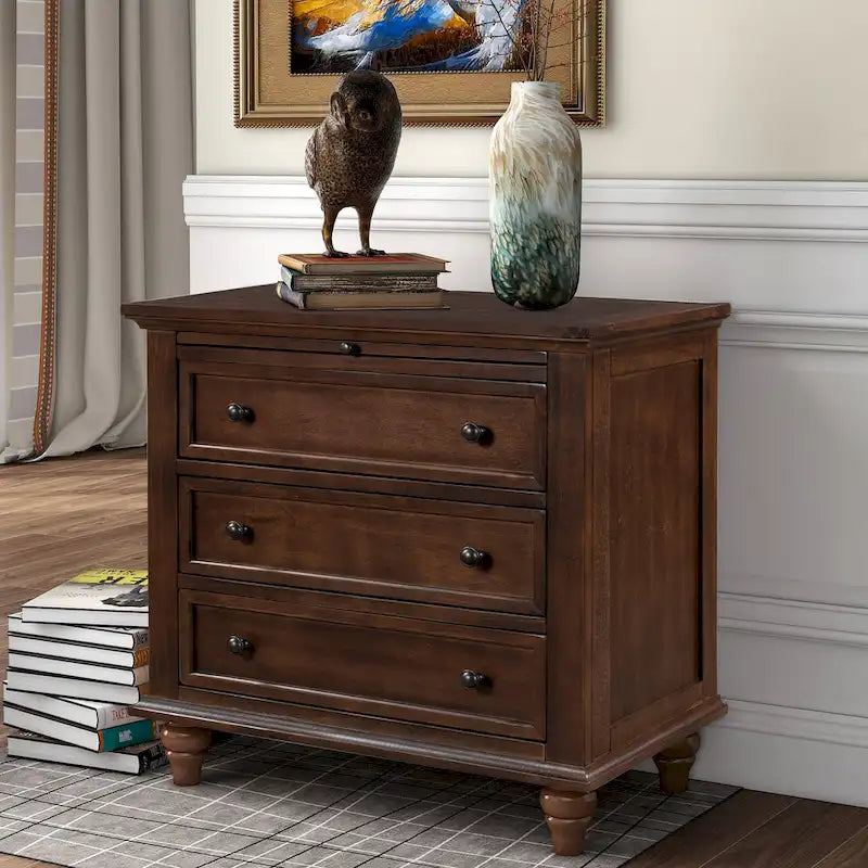 Table d'appoint à 3 tiroirs marron/blanc/noir avec plateau coulissant, assemblage par 1 personne