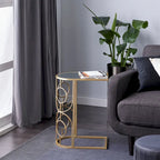 Table d'appoint géométrique dorée en forme de C avec plateau en verre miroir – 1 pièce