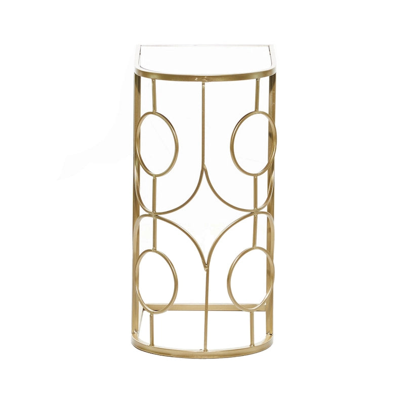Table d'appoint géométrique dorée en forme de C avec plateau en verre miroir – 1 pièce