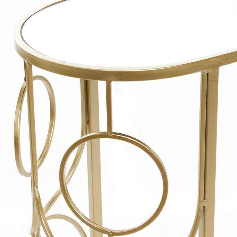 Table d'appoint géométrique dorée en forme de C avec plateau en verre miroir – 1 pièce