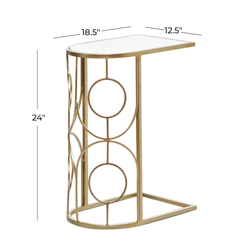 Table d'appoint géométrique dorée en forme de C avec plateau en verre miroir – 1 pièce