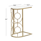 Table d'appoint géométrique dorée en forme de C avec plateau en verre miroir – 1 pièce