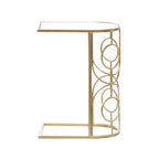 Table d'appoint géométrique dorée en forme de C avec plateau en verre miroir – 1 pièce