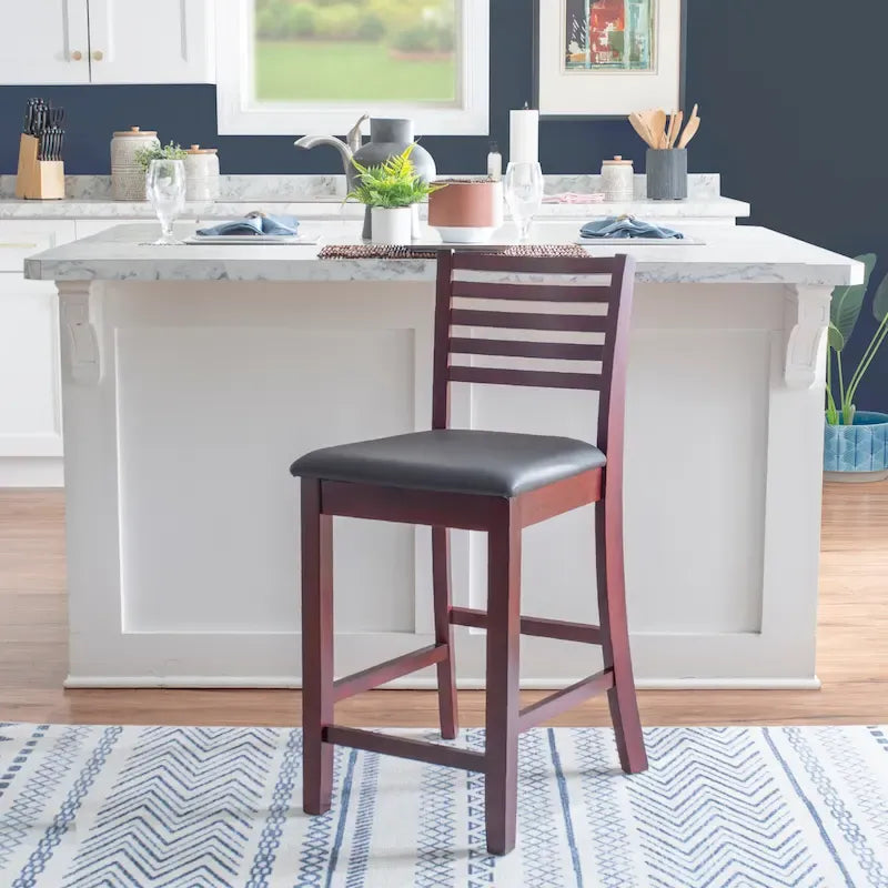 Tabouret de comptoir à dossier en échelle en similicuir marron/similicuir et gris délavé/beige, pièce unique
