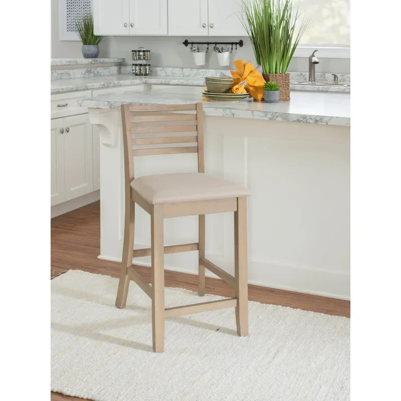 Tabouret de comptoir à dossier en échelle en similicuir marron/similicuir et gris délavé/beige, pièce unique