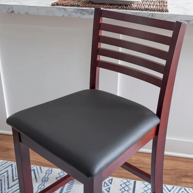 Tabouret de comptoir à dossier en échelle en similicuir marron/similicuir et gris délavé/beige, pièce unique
