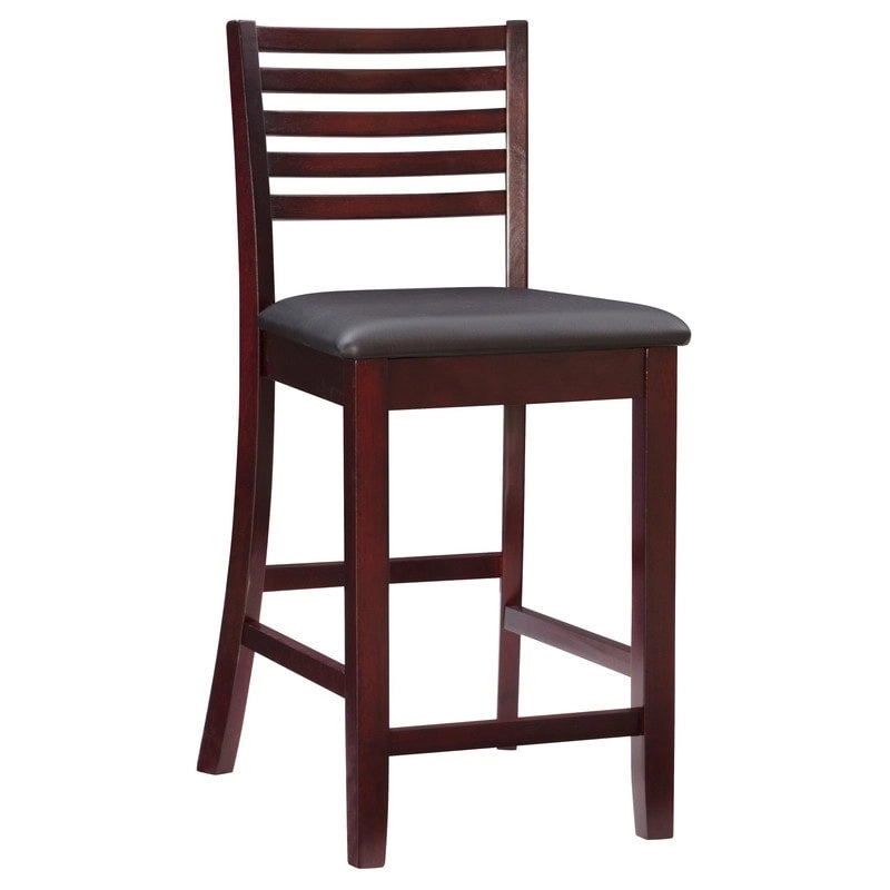 Tabouret de comptoir à dossier en échelle en similicuir marron/similicuir et gris délavé/beige, pièce unique