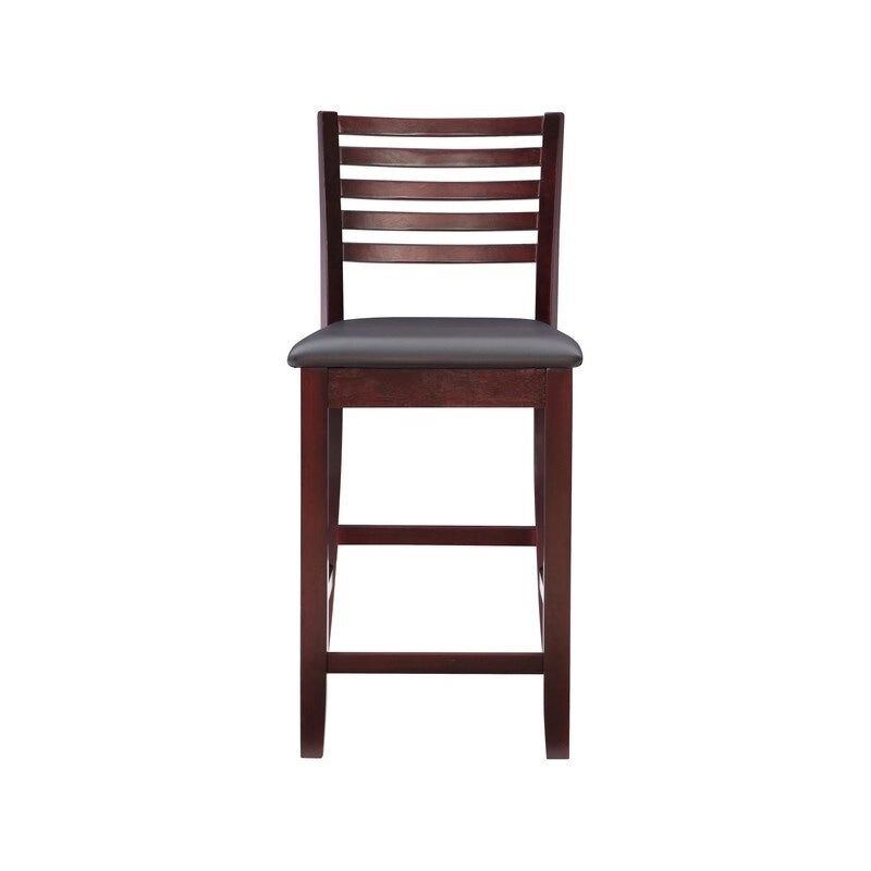 Tabouret de comptoir à dossier en échelle en similicuir marron/similicuir et gris délavé/beige, pièce unique