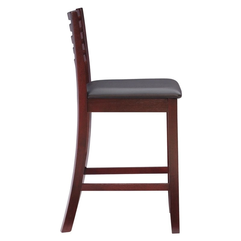 Tabouret de comptoir à dossier en échelle en similicuir marron/similicuir et gris délavé/beige, pièce unique