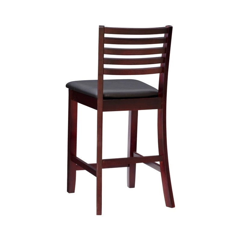 Tabouret de comptoir à dossier en échelle en similicuir marron/similicuir et gris délavé/beige, pièce unique