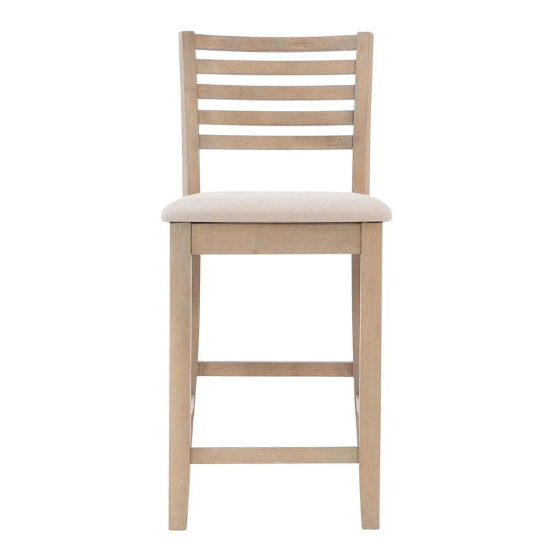 Tabouret de comptoir à dossier en échelle en similicuir marron/similicuir et gris délavé/beige, pièce unique