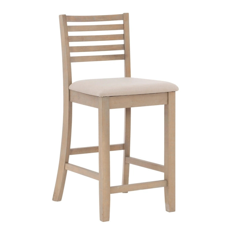 Tabouret de comptoir à dossier en échelle en similicuir marron/similicuir et gris délavé/beige, pièce unique