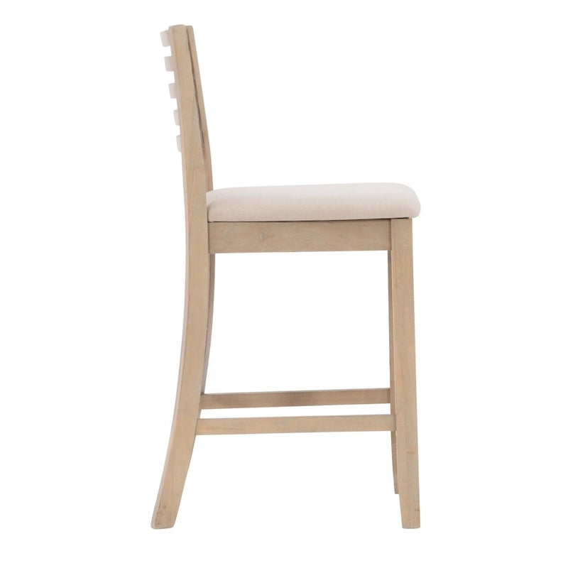 Tabouret de comptoir à dossier en échelle en similicuir marron/similicuir et gris délavé/beige, pièce unique