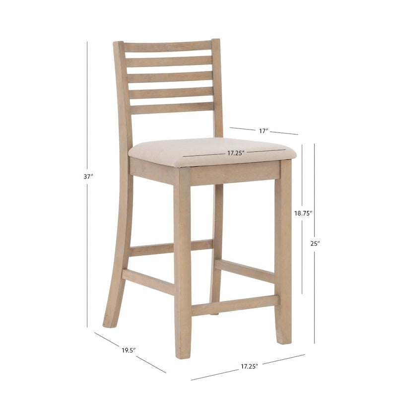 Tabouret de comptoir à dossier en échelle en similicuir marron/similicuir et gris délavé/beige, pièce unique