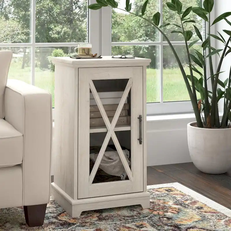 Table d'appoint de ferme avec rangement en chêne blanc lin – 1 personne