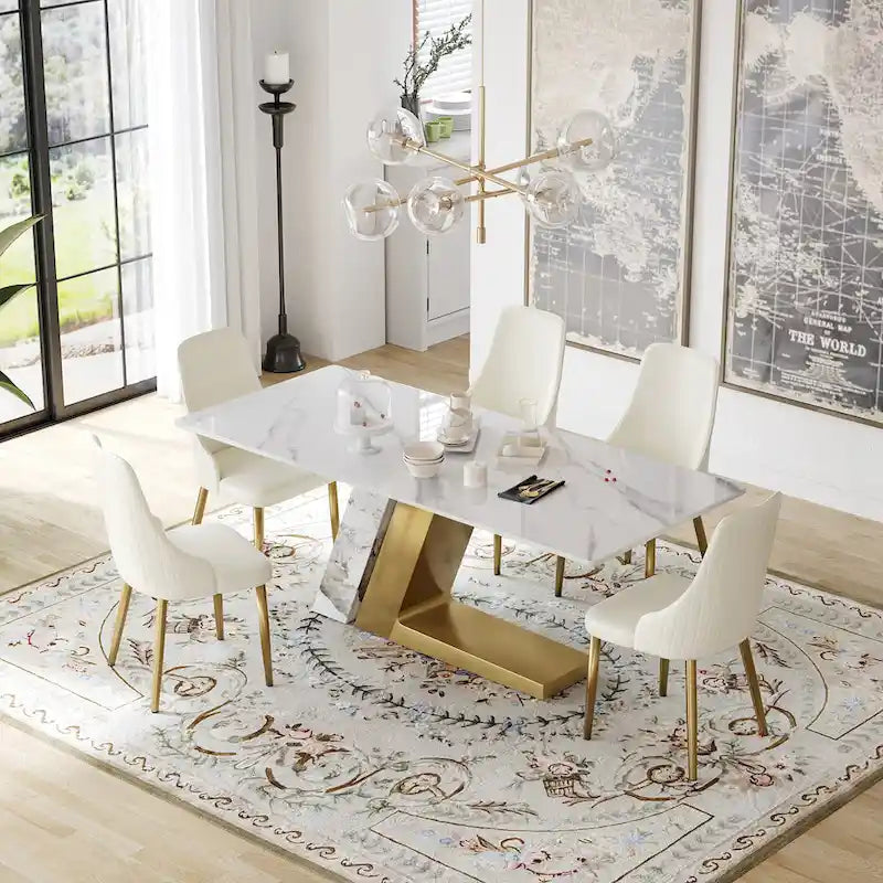Chaise de salle à manger en similicuir blanc ivoire, hauteur standard, lot de 2