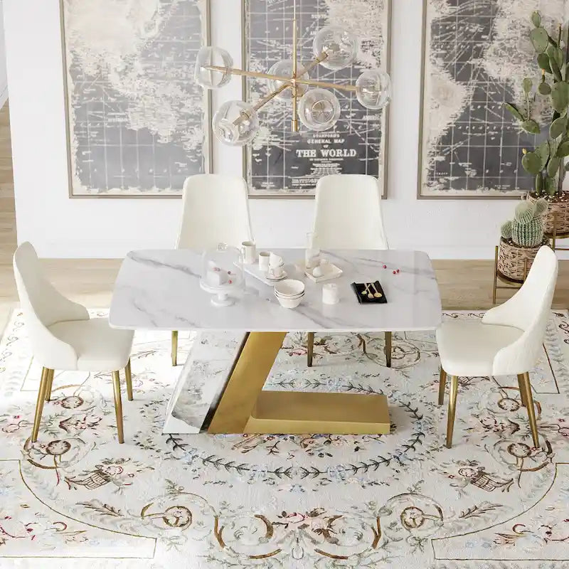 Chaise de salle à manger en similicuir blanc ivoire, hauteur standard, lot de 2