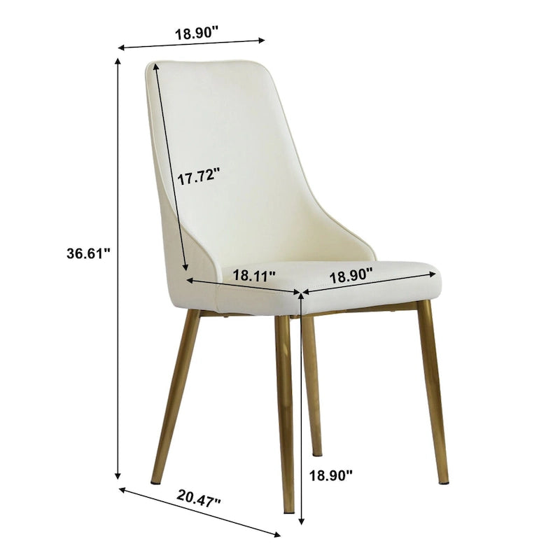 Chaise de salle à manger en similicuir blanc ivoire, hauteur standard, lot de 2