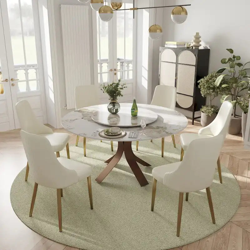 Chaise de salle à manger en similicuir blanc ivoire, hauteur standard, lot de 2